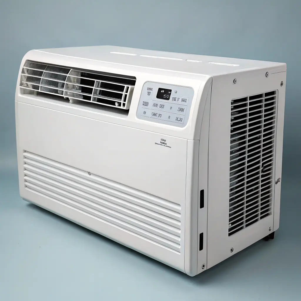 A modern, energy-efficient air conditioner unit, suitable for residential use, with a focus on its sleek design and quiet operation.